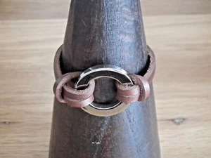 Bracelet Cuir Marron/Rond Métal argenté - Bijoux - Unisex - Bracelets - Picture 1 of 4
