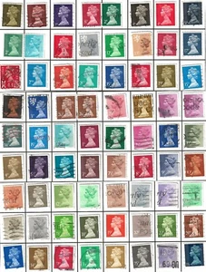 Collection of 72 United Kingdom Queen Elizabeth II Machin Postage Stamps (#hh) - Picture 1 of 1