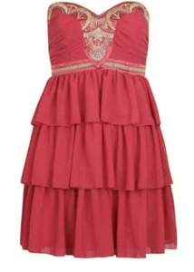 new LIPSY tiered party Strapless PIXIE LOTTO pink chiffon baby doll dress 14 - Picture 1 of 5