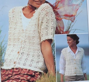 (98)Crochet Pattern To Make - Ladies S/Sleeved DK Cardigan &  Waistcoat S-M-L - Picture 1 of 4