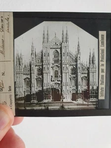 Lastra Vetro Al Bromuro D'Argento Per Proiezioni Anni 10 - Milano Facciata Duomo - Foto 1 di 1