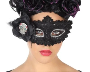 Maschera nera con glitter sexy mascherina veneziana con teschio la morte messic - Foto 1 di 2