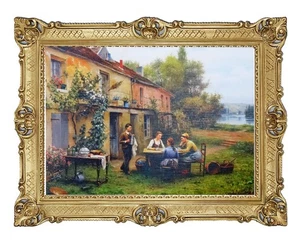 Hermosa Pintura 90x70 cm Artista R. Right 'Café En El Jardín' Imagen Imágenes - Imagen 1 de 12