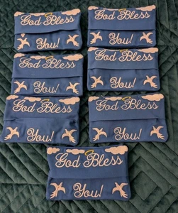 God Bless You Cloth Travel Tissue Kleenex Holder Lot 7 Blue Religious Homemade - Picture 1 of 5