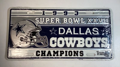 Placa de licença colecionável lacrada NOS Dallas Cowboys 1993 Super Bowl Champions - Imagem 1 de 4
