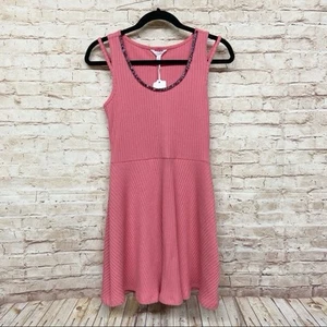 Candies Womens Ribbed Knit Skater Dress Size M Sleeveless Sunkist Coral NWT - Picture 1 of 6