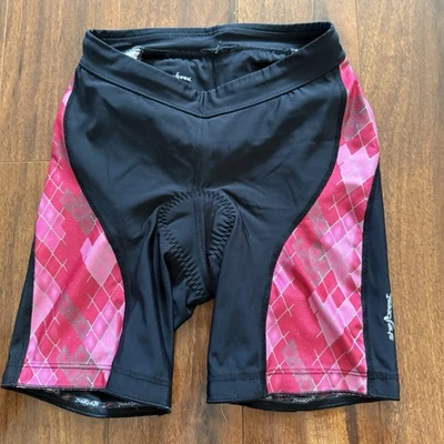 Shebeest Women’s Padded Cycling Shorts Black Pink Argyle Size Small Triathlon - Image 1 of 4