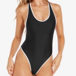 Traje de baño Volcom Coco contraste negro blanco de una pieza para mujer S descarada navaja trasera - Imagen 1 de 9