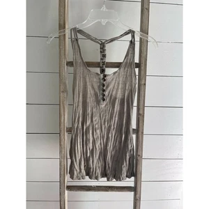 Mustard Seed Womens Taupe Tank Top With Beaded Straps Button Accents Size Small - Picture 1 of 6