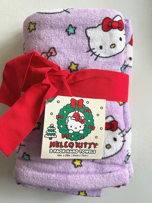 Juego de toallas de mano HELLO KITTY STARS BOWS vacaciones paquete de 2 algodón púrpura rojo rosa Foto 1 de 2