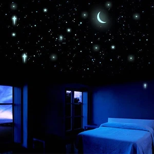 Stars moon dots cross star fluorescent glowing stickers for ceiling home decors - Picture 1 of 6