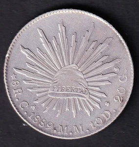Mexico 1889 Mo M 8 Reales – Silver Cap & Rays – .900 Fine – Mexico City Mint - Bild 1 von 2