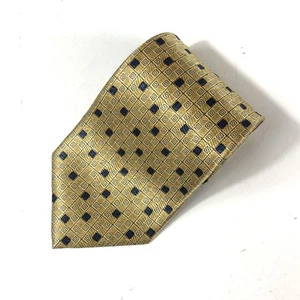 Pierre Cardin Silk Tie Gold Tan Navy Blue Micro Geometric Square Pattern Vintage - Picture 1 of 6