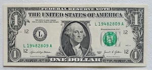 YYYY/DD/MM $1 Bill Fancy Serial #L19482809A- Sept. 28, 1948 - Birthday Note - Picture 1 of 2