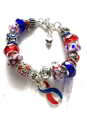 "Brazalete con dije europeo azul y rojo conciencia defectos cardíacos congénitos 6,0-7,0""" Foto 1 de 4