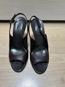 GUCCI GG Heel Sandals – Dark Brown Collection Women – Size 37.5C (23.5cm) USED - Picture 1 of 6