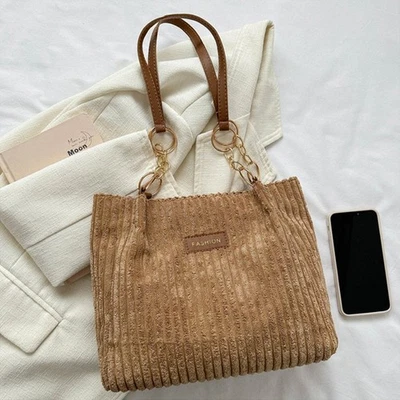 Bolso de hombro de pana para mujer Bolso de mano Moda Informal Cartera de gran capacidad Foto 1 de 4