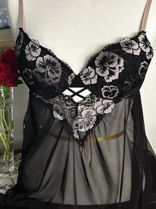 Jessica Simpson NWT Size Large Lingerie Babydoll Set Black & Pink Built-in Bra - Picture 1 of 10