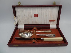 VINTAGE SILVER PLATED RODD EPNS CHILDS SPOON KNIFE FORK BOXED CUTLERY SET - Picture 1 of 7