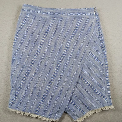 Falda Ann Taylor LOFT Azul Y Blanco Rayas Algodón Flecos Talla 00 Foto 1 de 4