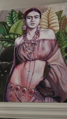“Retrato inspirado en Frida Kahlo – Pintura expresionista vibrante – Arte original” Foto 1 de 4