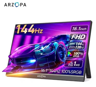 ARZOPA 16.1 inch Portable Monitor 144Hz 100% sRGB Type C Mini HDMI PC XBOX PS UK - Image 1 of 4