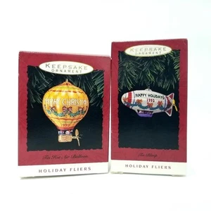 2- HALLMARK KEEPSAKE Ornament - Holiday Fliers - The Blimp & Tin Hot Air Balloon - Picture 1 of 1