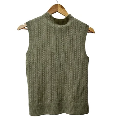 Chaleco Suéter House Of Harlow 1960 Cachemira Tejido con Cable Cuello Simulado Talla S Salvia Nuevo con Etiquetas Foto 1 de 4
