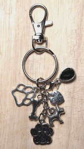 Porte-clés neuf Dog Lover patte émail os cœur clip sac amovible charme noir 