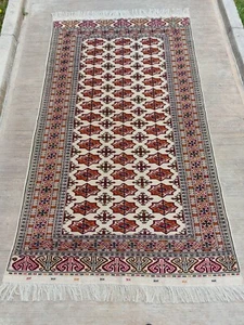 4.5x8ft Hand-knotted Oriental Turkmen Bukhara Beige Wool Area Rug 140x240cm - Picture 1 of 10