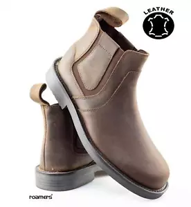 Mens Leather Casual Walking Hiking Dealer Chelsea Slip On Ankle Boots Shoes Size - Picture 1 of 13
