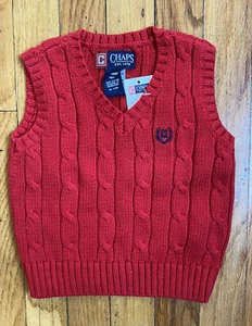NEW Chaps baby toddler boy red cable knit v neck Christmas sweater vest 18M NWT - Picture 1 of 2