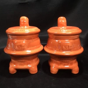 Vintage Rob Roy Pot Belly Stove Salt Pepper Shakers Orange  NEVER USED - Picture 1 of 6