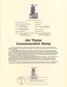 #8419 20c Estampilla de Jim Thorpe - Scott #2089 página de recuerdos de USPS - Imagen 1 de 1
