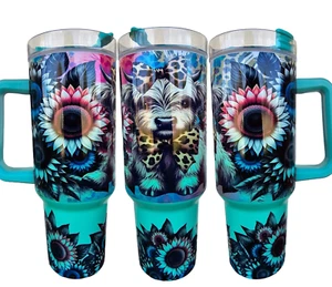Cow 40oz. Tumbler - Stainless Steel - Western Cowgirl- Teal gradient - Picture 1 of 7