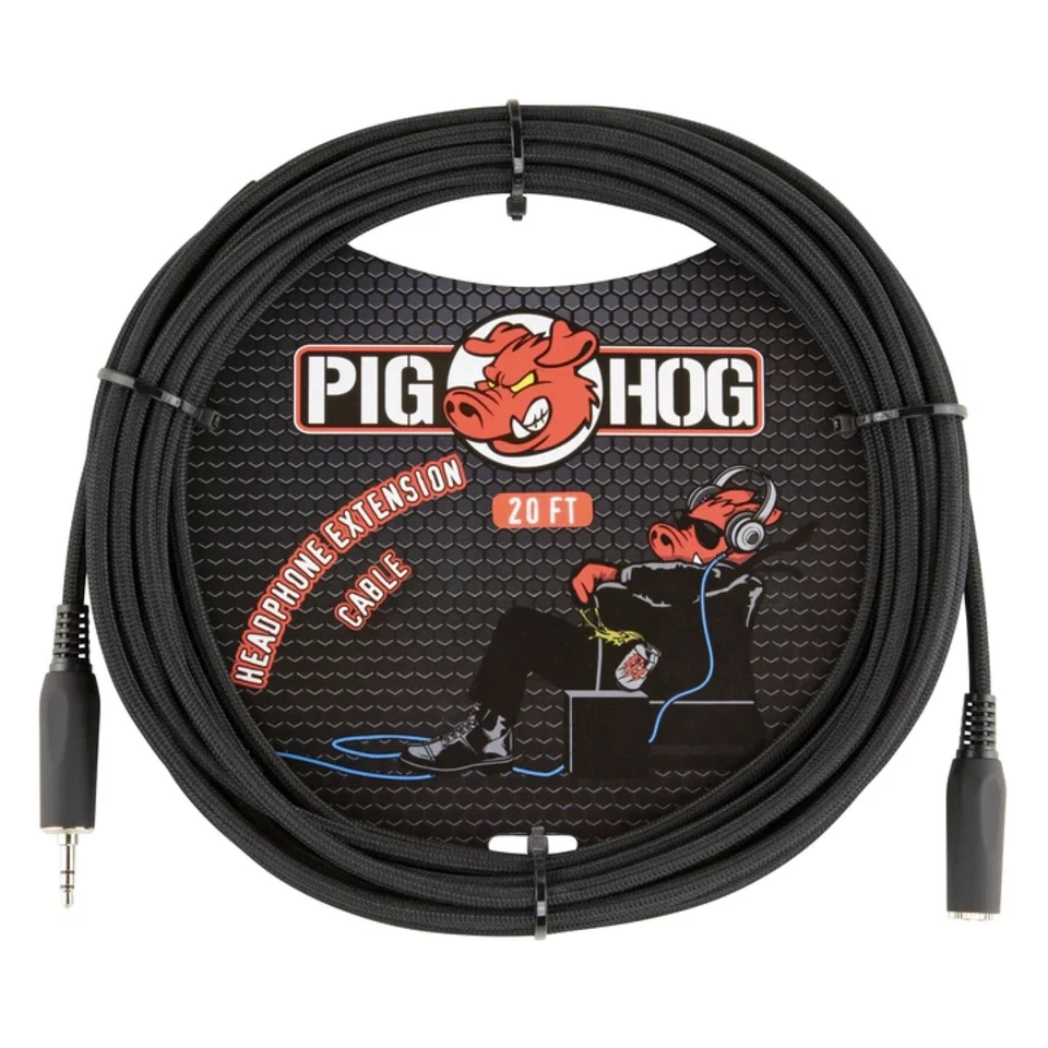 Cable de extensión TRS/auriculares Pig Hog de 1/4" (M) a 3,5 mm (F), 20 pies, negro Foto 1 de 1