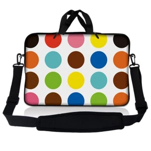 15.6 Inch Laptop Bag Sleeve Carry Case w/ Shoulder Strap Macbook Acer Polka Dots - Picture 1 of 3