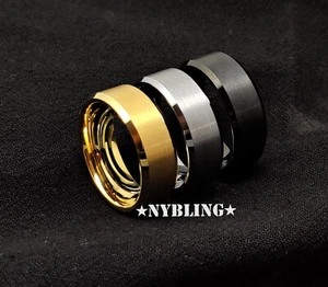 Tungsten Carbide Band Brush Center with Beveled Edge Men Engagement Wedding Band - Picture 1 of 20