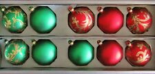 🎅🏻 Box Set German Import—Traditional Red Green Gold—8x 9cm Fine-Glass Ornament