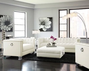Modern 3 Piece Sofa Set Couch Loveseat Ottoman White Coaster Chaviano 505391 - Picture 1 of 24