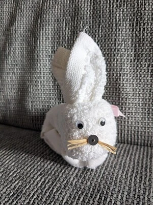 Mini Handtuch weiß Häschen Hase mit rosa Schleife süß z.B Geschenk Ostern - Bild 1 von 4