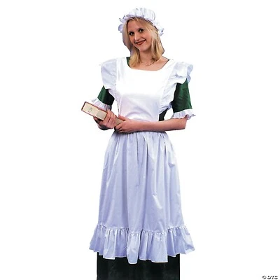 ADULT PINAFORE APRON MOB HAT PILGRIM COLONIAL PURITAN COSTUME APRON & CAP WHITE - Image 1 of 2