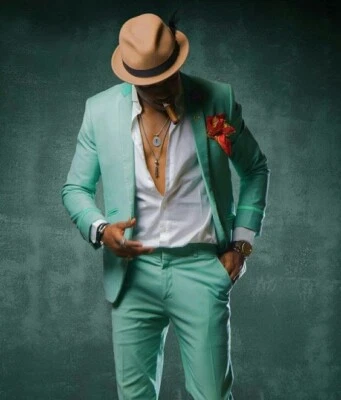 Men's Mint Green 2 Piece Suit Slim Fit One Button Elegant Summer Casual Bespoke - Image 1 of 4