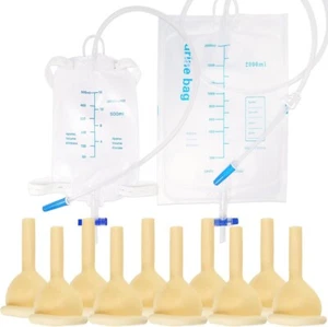 Men's Urinary Set 10x Condom Catheters with Self-Sealing Tape 500ml&2000ml Bag - Picture 1 of 13