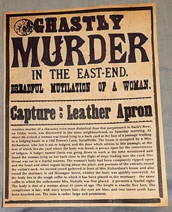 Póster de asesinato de Jack el Destripador delantal de cuero crimen 1888 East End Londres vintage - Imagen 1 de 3