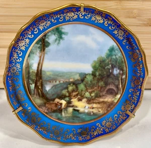 Antique Limoges France Fragonard Hand Painted Landscape Decorative Plate w/Stand - Picture 1 of 5