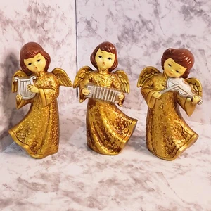 Vintage Set Of 3 Glazed Paper Mache Angels Hand Made In Korea Musical Singing - Picture 1 of 6