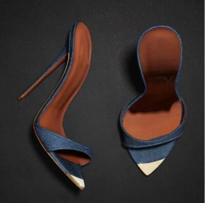 Sandalias de tacón alto para mujer Romanas Denim Mules Slides Zapatos Fiesta Tacones de aguja Foto 1 de 4
