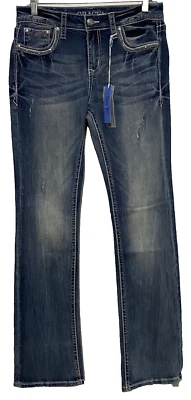 Pantalones de mezclilla para mujer Grace In LA talla 28 fácil ajuste bordado bolsillo cruzado azul EB51598 Foto 1 de 4