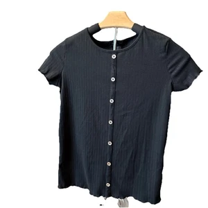 Love Cameron Girls Black Ribbed Short Sleeve Pullover Top-Size 13/14 - Picture 1 of 3